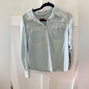 Light Wash Denim Button-Up Shirt - Chest Pockets